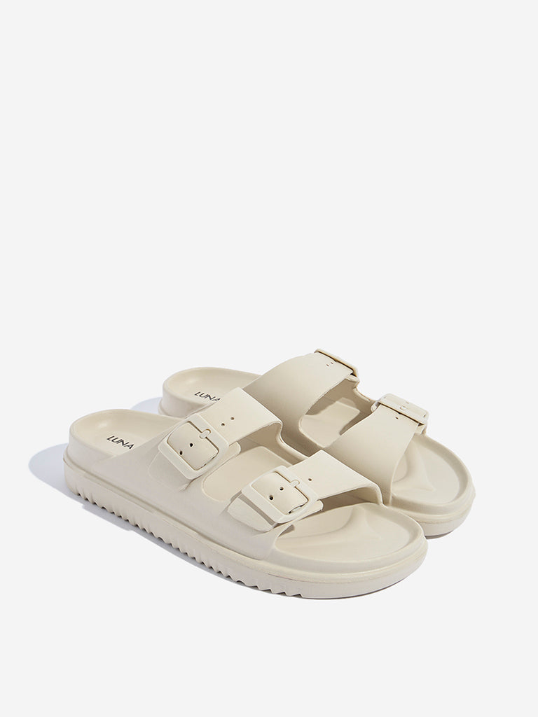 LUNA BLU Ivory Double Band Slip-On Sandals - Image 2