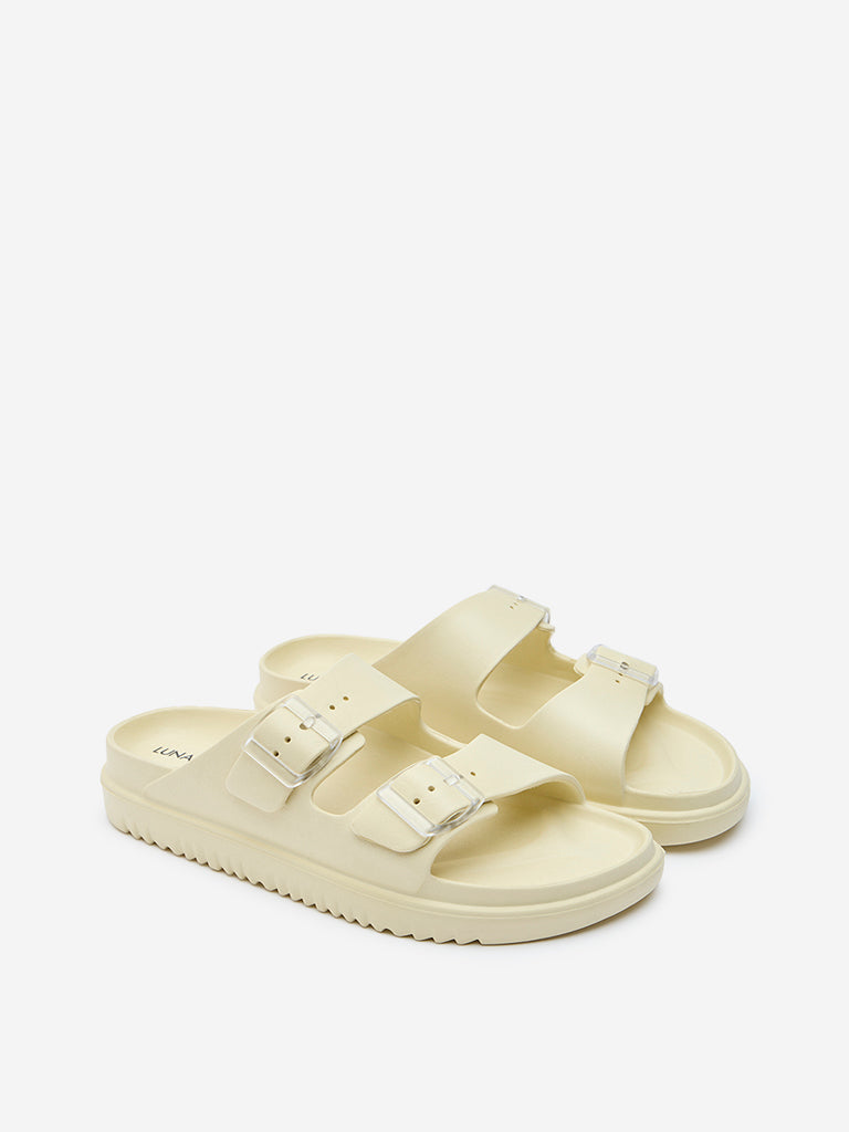LUNA BLU Light Yellow Buckle-Strap Chunky Slip-On Sandals - Image 2