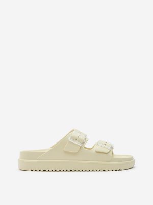LUNA BLU Light Yellow Buckle-Strap Chunky Slip-On Sandals