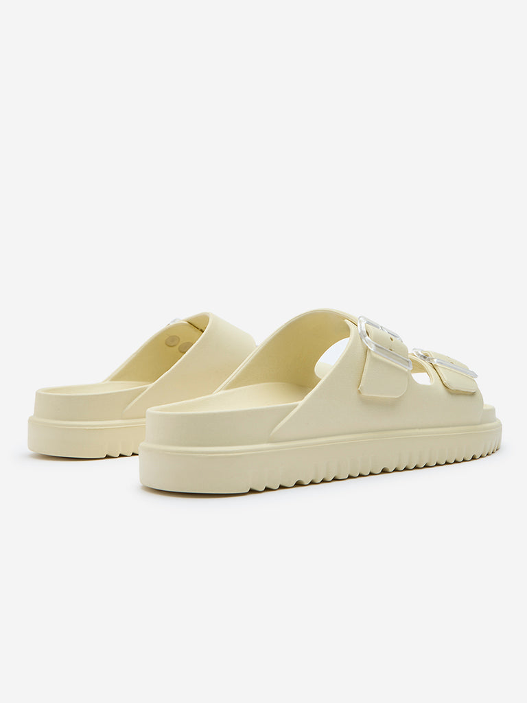 LUNA BLU Light Yellow Buckle-Strap Chunky Slip-On Sandals - Image 3