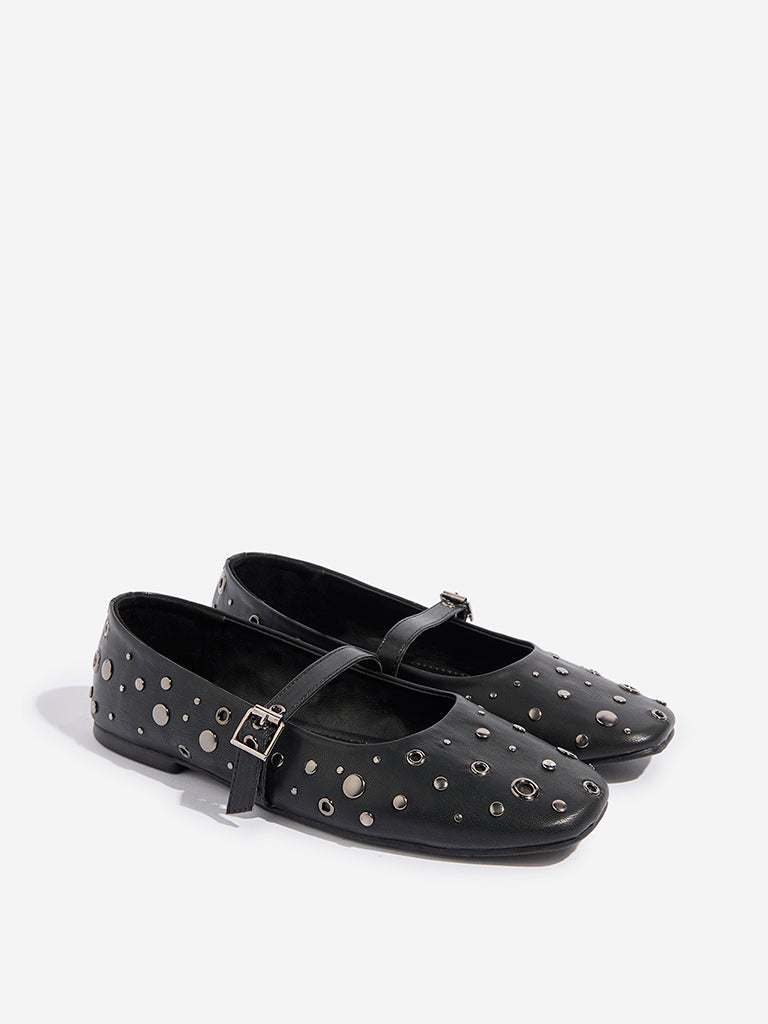 LUNA BLU Black Stud-Detailed Mary Jane Shoes - Image 2