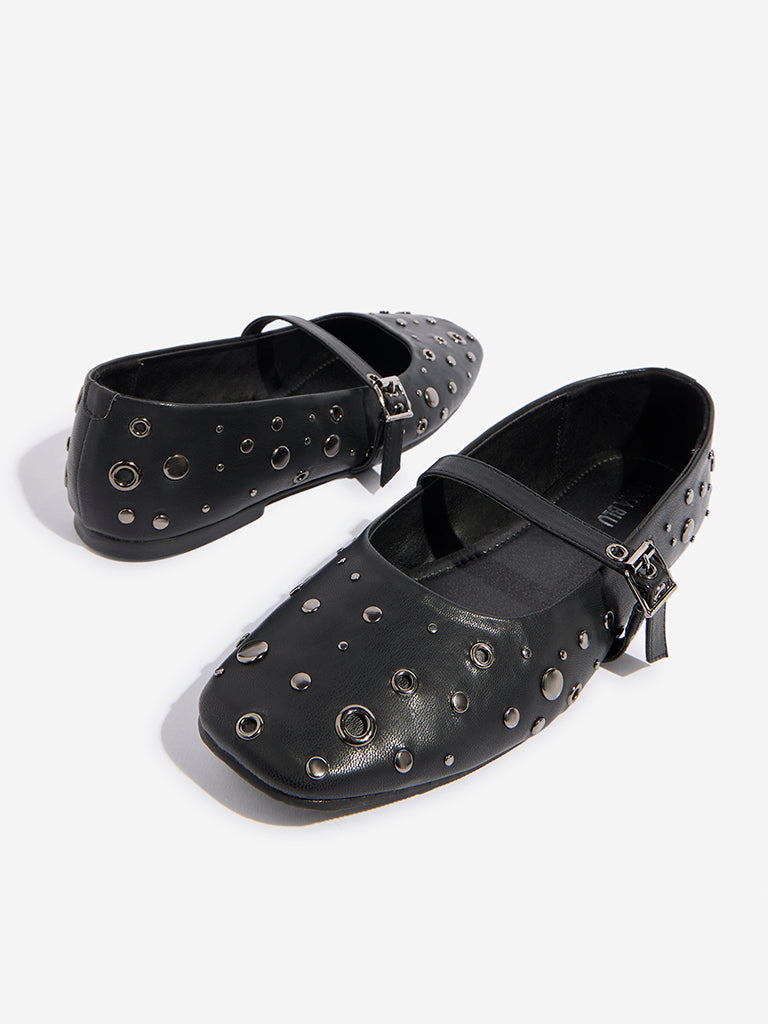 LUNA BLU Black Stud-Detailed Mary Jane Shoes - Image 3
