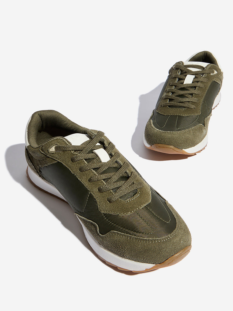 LUNA BLU Olive Suede Lace-Up Sneakers - Image 3