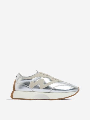 LUNA BLU Silver Glossy Lace-Up Sneakers