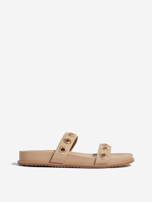 Luna Blu Beige Eyelet-Detailed Comfort Sandals