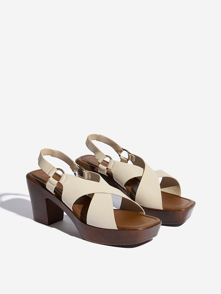 LUNA BLU Ivory Cross Strap Slingback Sandals - Image 2
