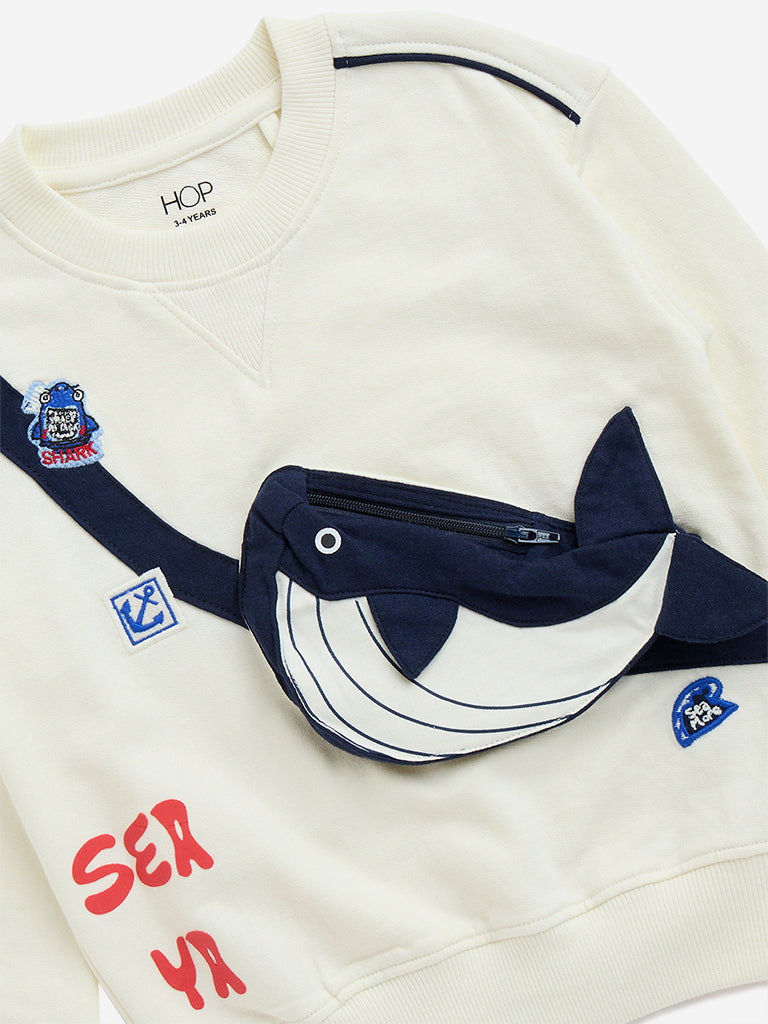 HOP Kids Off-White Sea-Themed Cotton-Blend Sweatshirt - Image 3