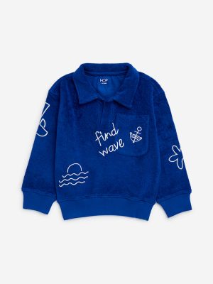 HOP Kids Blue Embroidered Cotton Sweatshirt