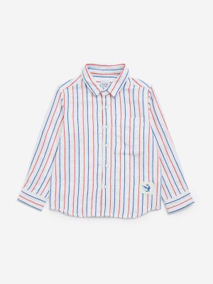 HOP Kids White Striped Cotton Shirt