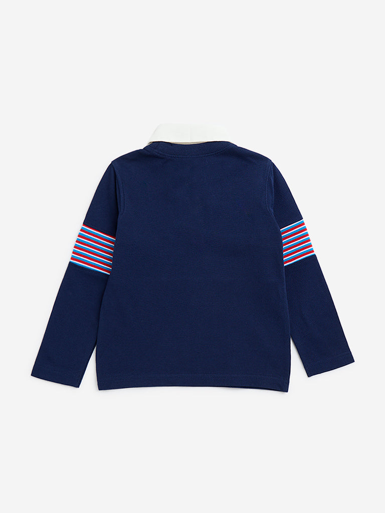 HOP Kids Navy Striped Cotton T-Shirt - Image 2