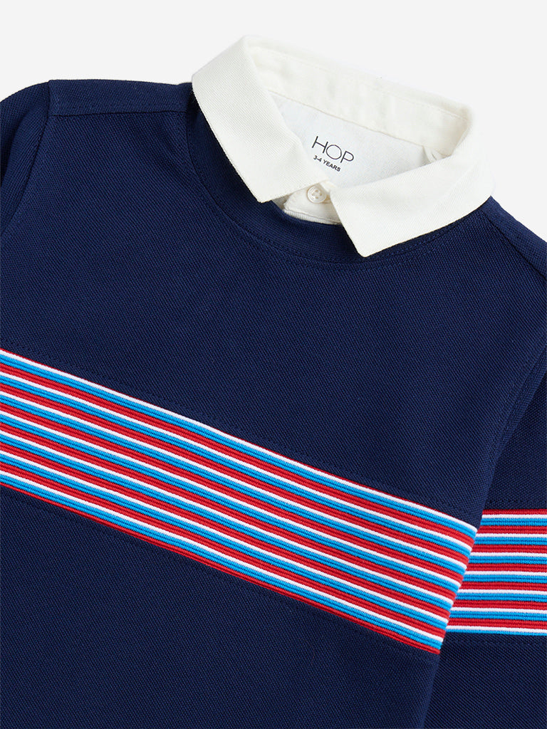 HOP Kids Navy Striped Cotton T-Shirt - Image 3