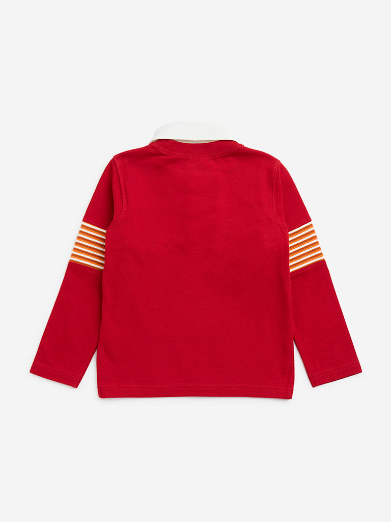 HOP Kids Red Striped Cotton T-Shirt - Image 2