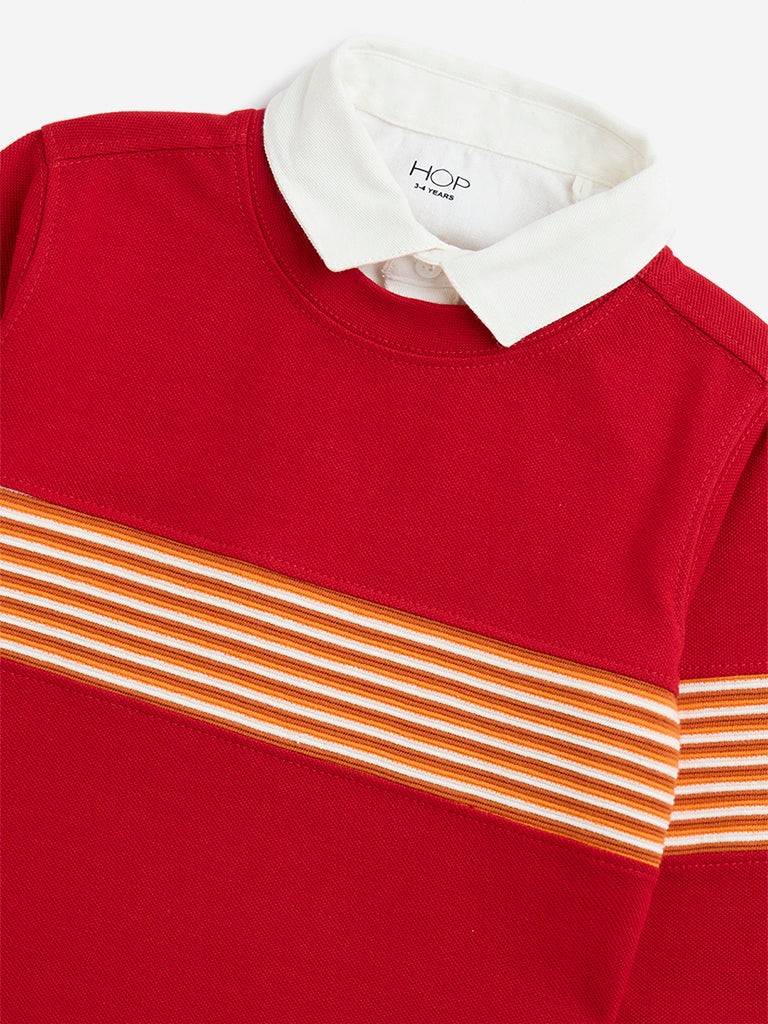 HOP Kids Red Striped Cotton T-Shirt - Image 3