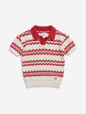 HOP Kids Red Knit-Textured Cotton-Blend T-Shirt