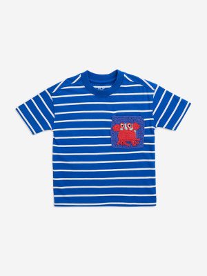 HOP Kids Blue Striped Cotton T-Shirt