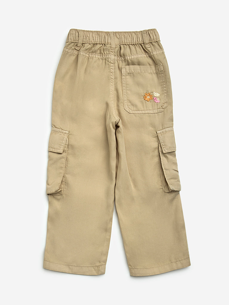 HOP Kids Beige Embroidered Straight-Fit High-Rise Jeans - Image 3