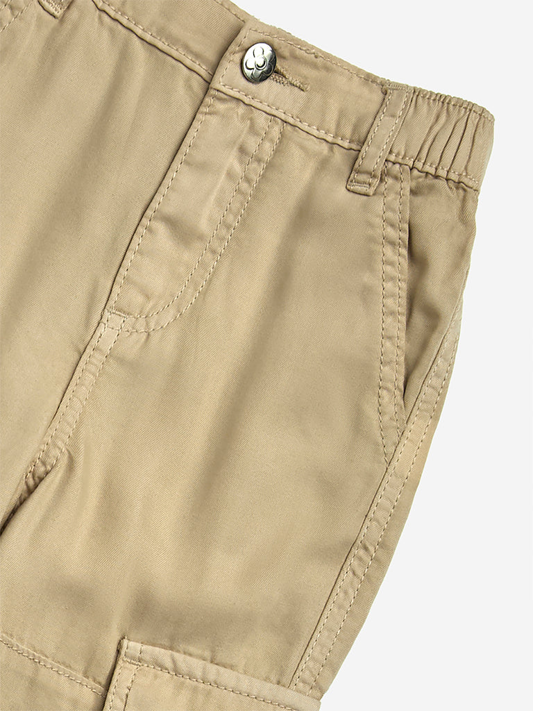 HOP Kids Beige Embroidered Straight-Fit High-Rise Jeans - Image 4