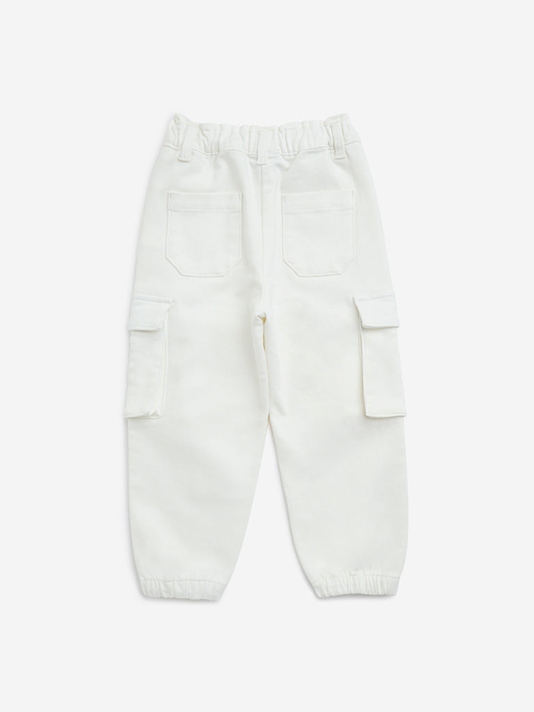 HOP Kids White Mid-Rise Cargo-Style Cotton-Blend Joggers - Image 3