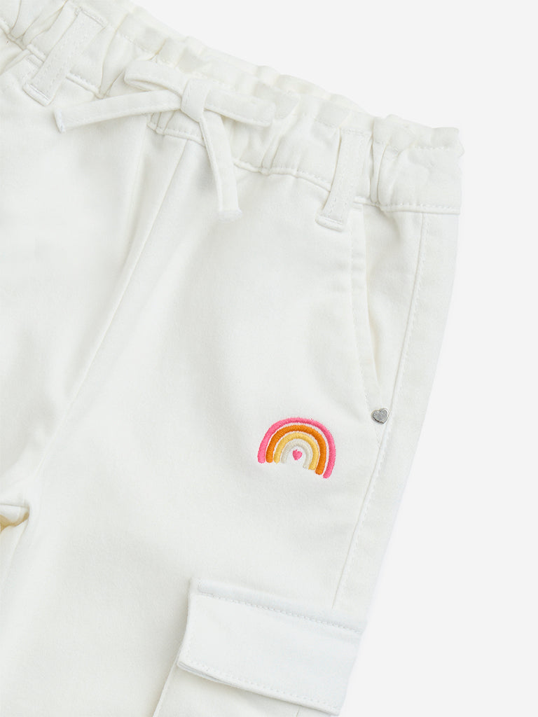 HOP Kids White Mid-Rise Cargo-Style Cotton-Blend Joggers - Image 4