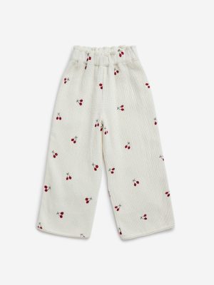 HOP Kids Off-White Waffle-Textured High-Rise Cotton Pants