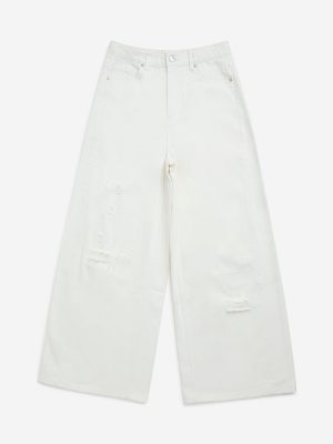 Y&F Kids White Straight-Fit High-Rise Jeans