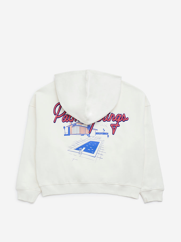 Y&F Kids White Text Design Cotton-Blend Hoodie - Image 2