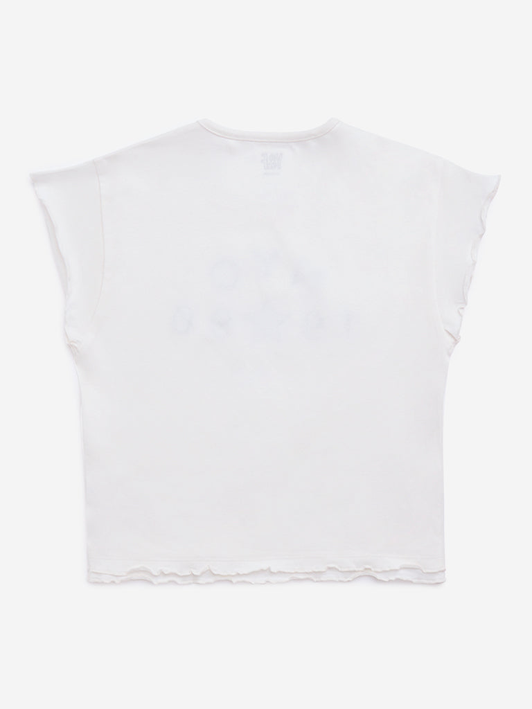 Y&F Kids White Text Design Cotton T-Shirt - Image 2