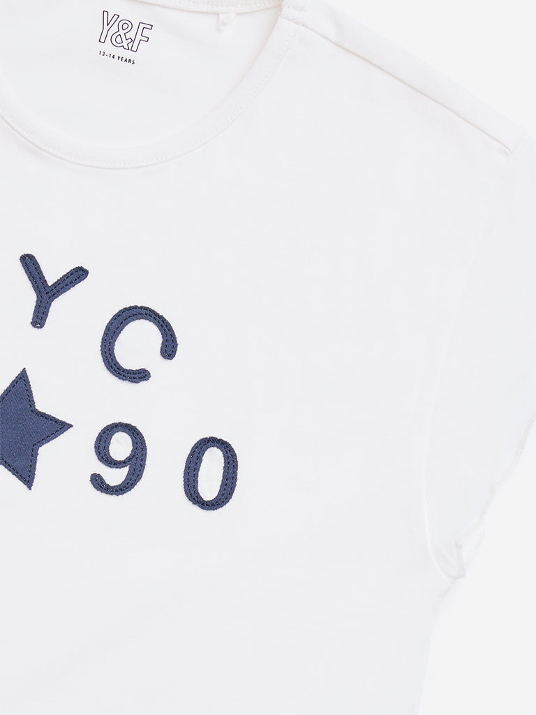 Y&F Kids White Text Design Cotton T-Shirt - Image 3