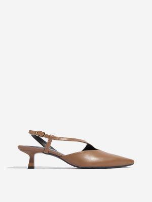 LUNA BLU Brown Asymmetrical Sling-Designed Mules