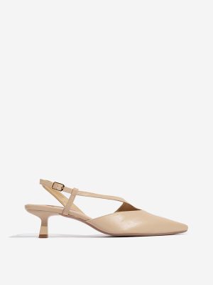 LUNA BLU Beige Asymmetrical Sling-Designed Mules