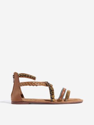 LUNA BLU Tan Beaded Gladiator Sandals