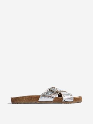 LUNA BLU Silver Eyelet Cross Strap Comfort Slides
