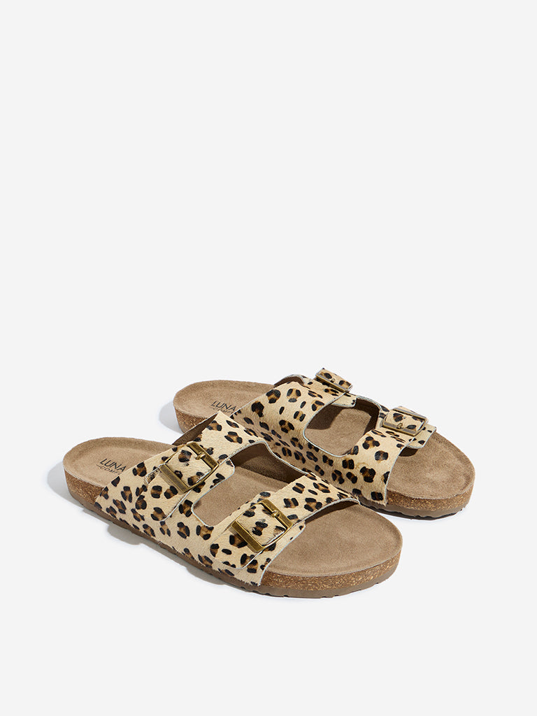 LUNA BLU Beige Animal Print Slides - Image 2
