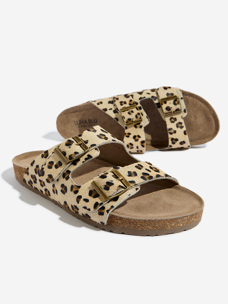 LUNA BLU Beige Animal Print Slides - Image 3
