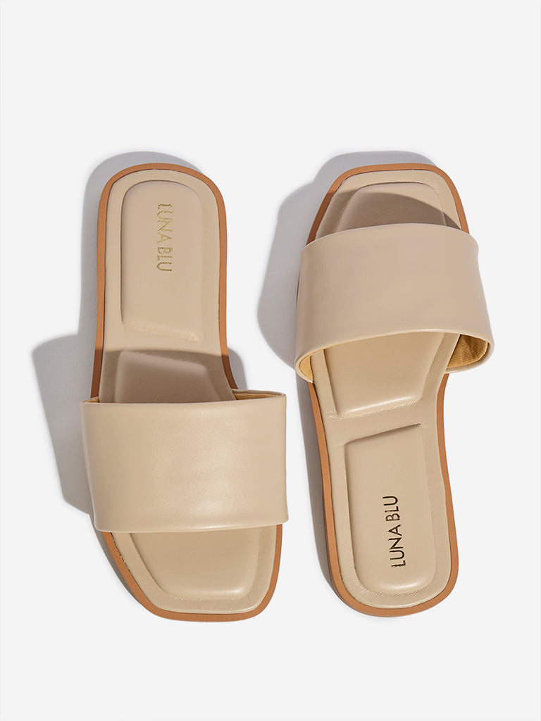 LUNA BLU Beige Slip-On Slides - Image 3