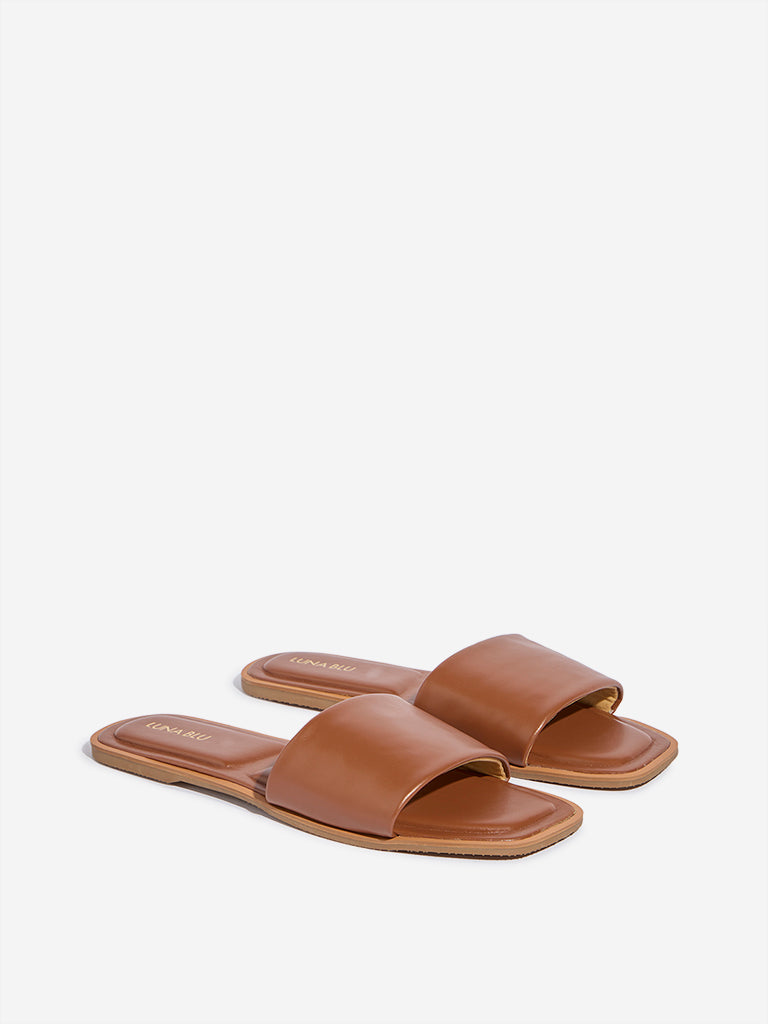 LUNA BLU Tan Slip-On Slides - Image 2