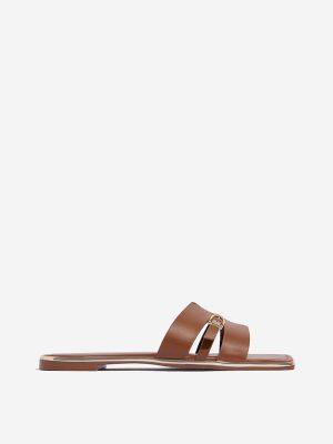 LUNA BLU Brown Belt-Detailed Slides