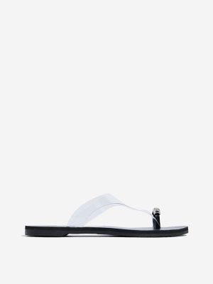 LUNA BLU Black Vinyl Strap Toe-Ring Sandals