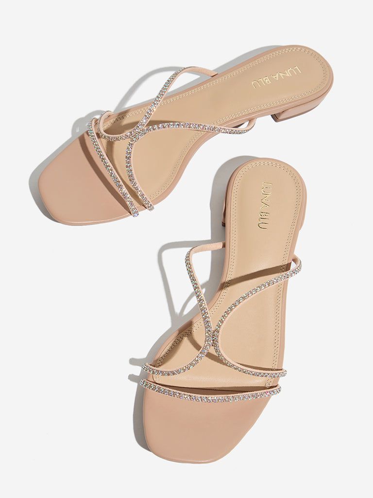 LUNA BLU Beige Diamante-Embellished Multi Strap Sandals - Image 3