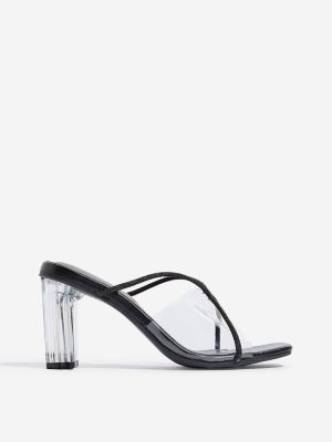 LUNA BLU Black Diamante Embellished Vinyl Heel Sandals