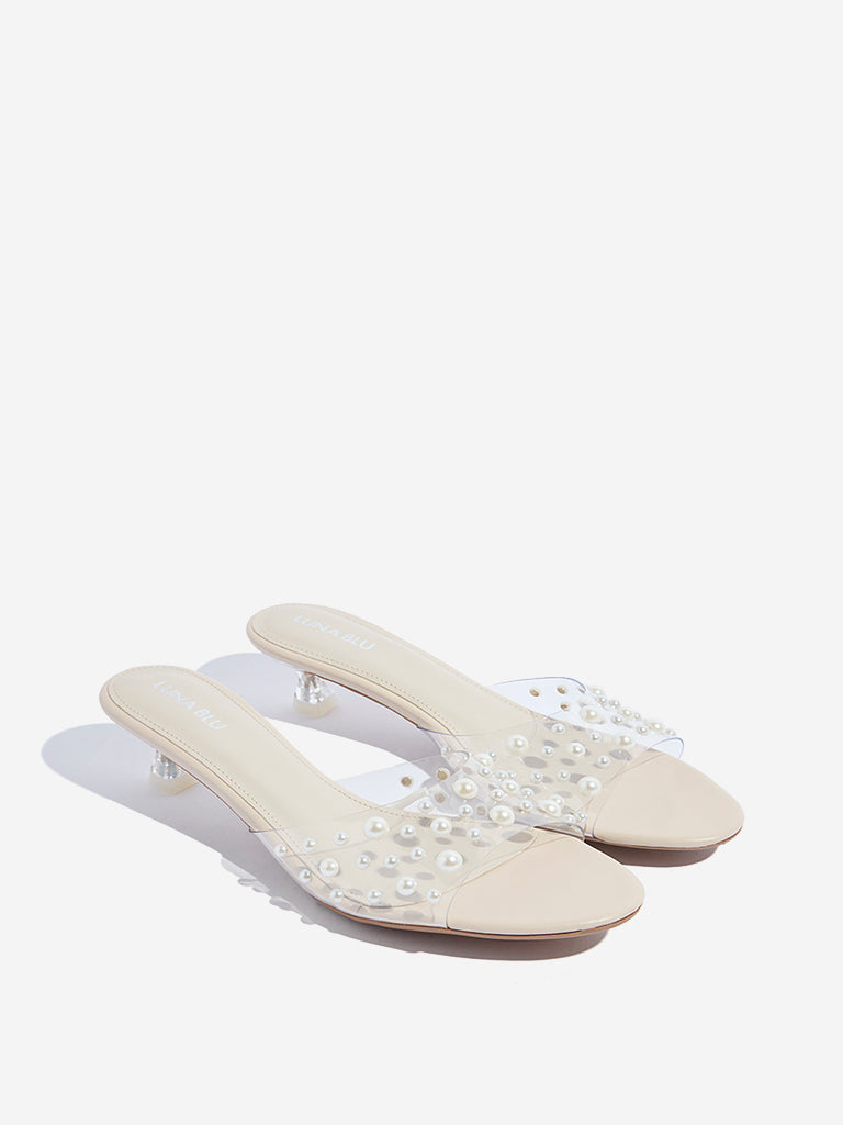 LUNA BLU Ivory Pearlescent Kitten Heel Sandals - Image 2