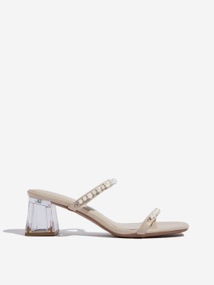 LUNA BLU Ivory Pearlescent Detailed Heel Sandals