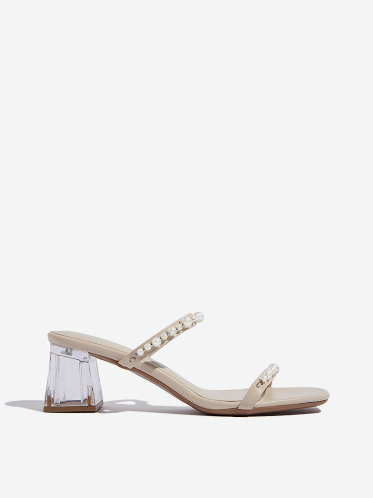 LUNA BLU Ivory Pearlescent Detailed Heel Sandals