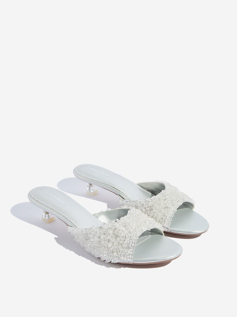LUNA BLU Silver Embellished Peep Toe Sandals - Image 2