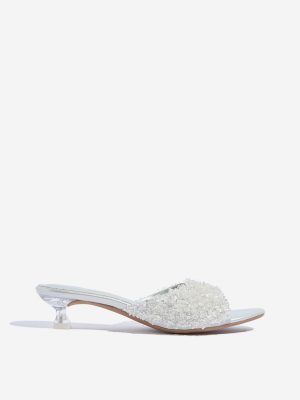 LUNA BLU Silver Embellished Peep Toe Sandals