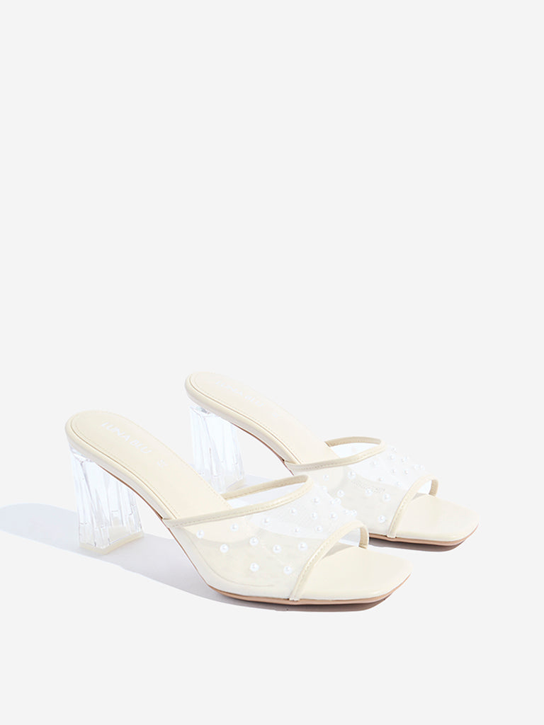 LUNA BLU Ivory Pearlescent Block Heel Sandals - Image 2
