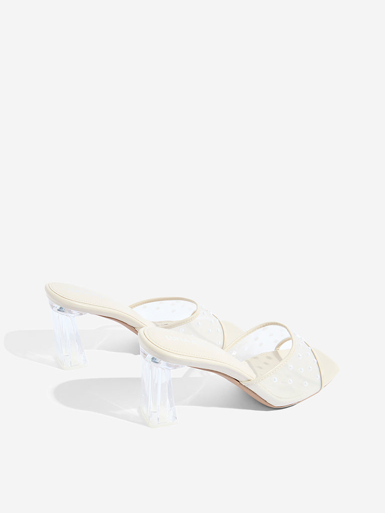 LUNA BLU Ivory Pearlescent Block Heel Sandals - Image 3