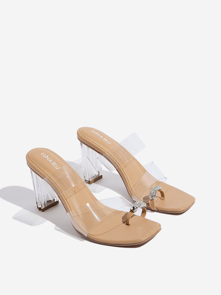 LUNA BLU Beige Toe-Ring Vinyl Heel Sandals - Image 2