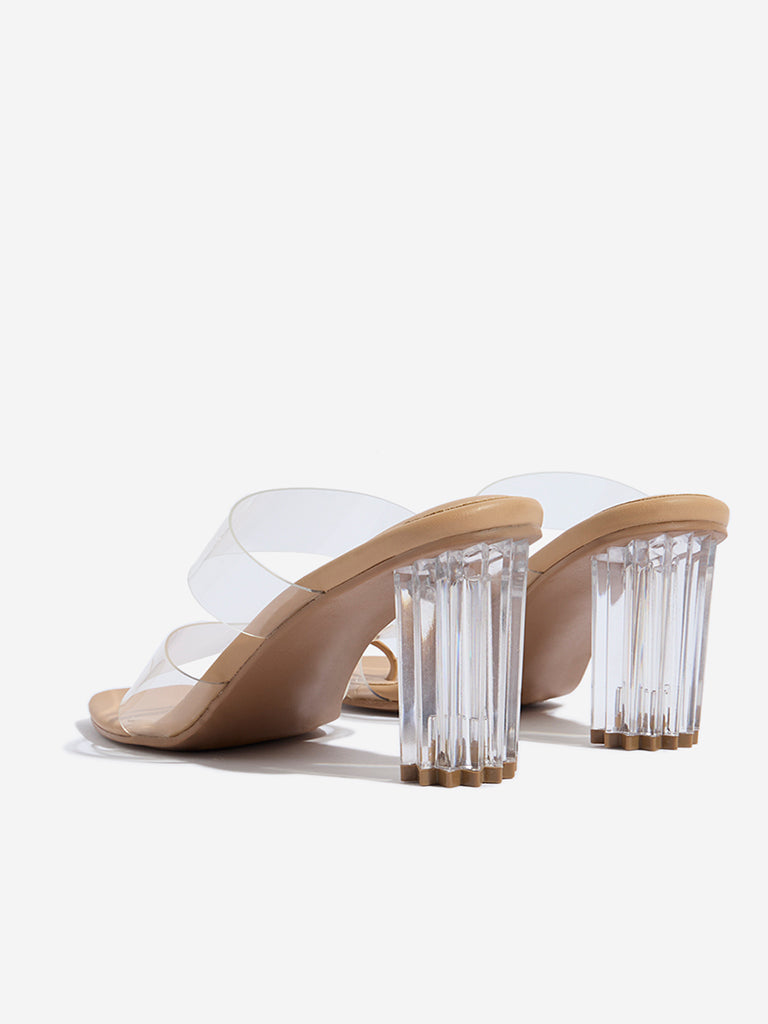 LUNA BLU Beige Toe-Ring Vinyl Heel Sandals - Image 3