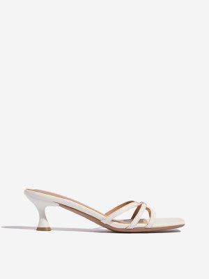 Luna Blu White Metal-Detailed Heel Sandals